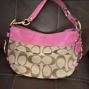 Coach Zoe Leather Hobo Bag in Brown/baby Pink.